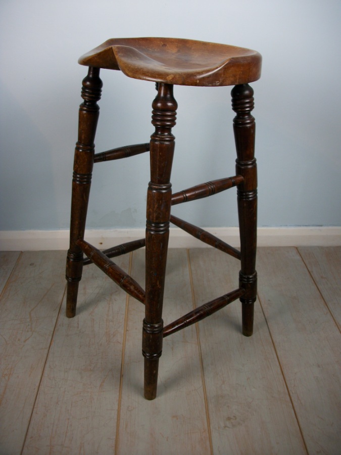 Antique Elm Artist's or Bar Saddle Seat Stool