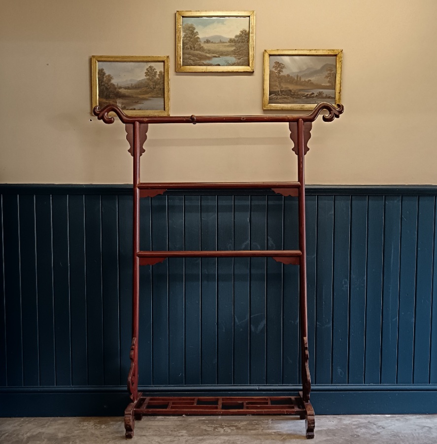 Antique Late 19th Century Chinese Lacquered Clothes Rack  Robe Stand (18).jpg