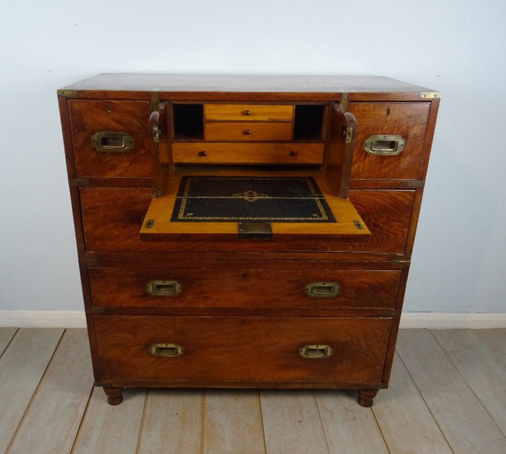 Antique Military Campaign Secretaire Chest of Drawers (1).JPG