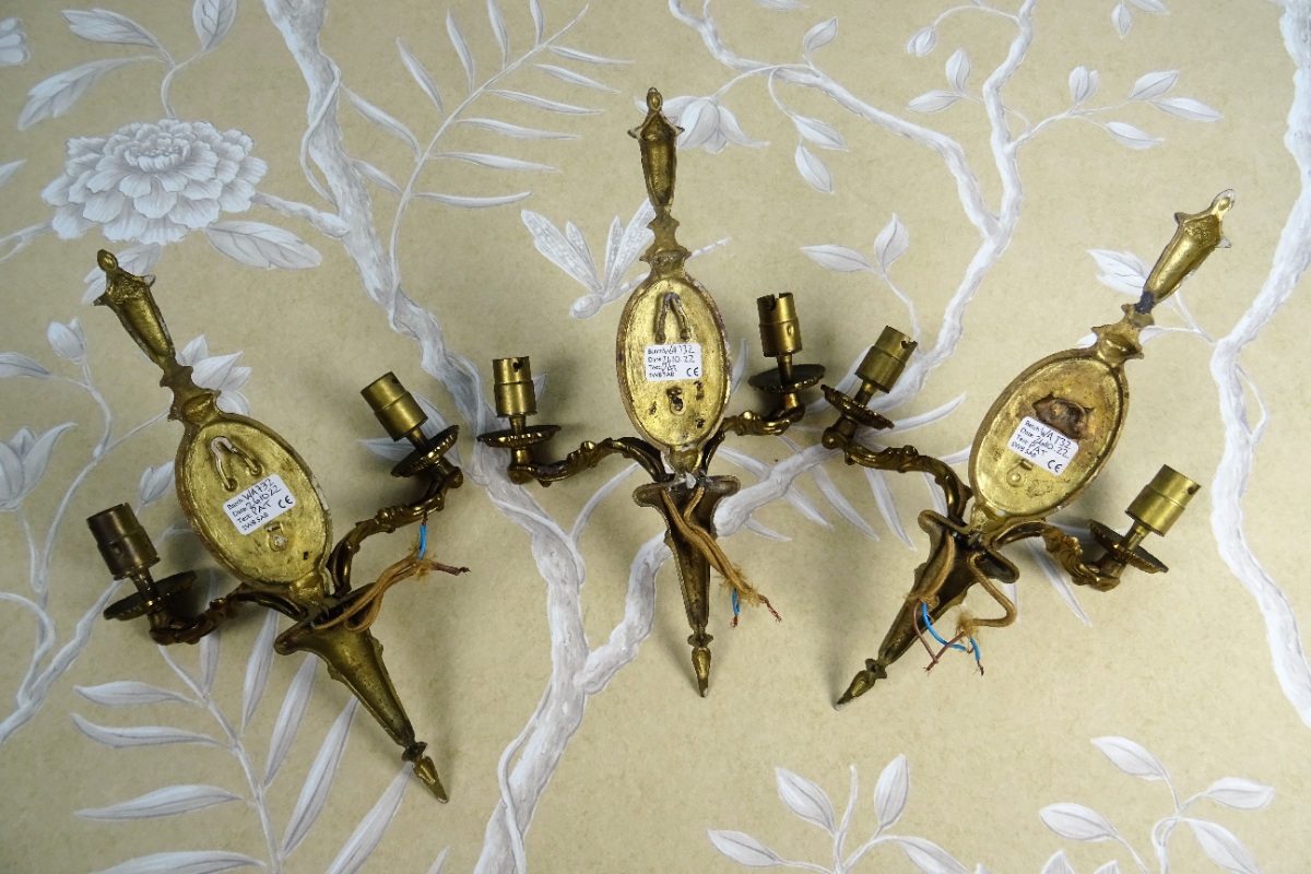 Regency Style 1920s Set of 3 Wall Sconces