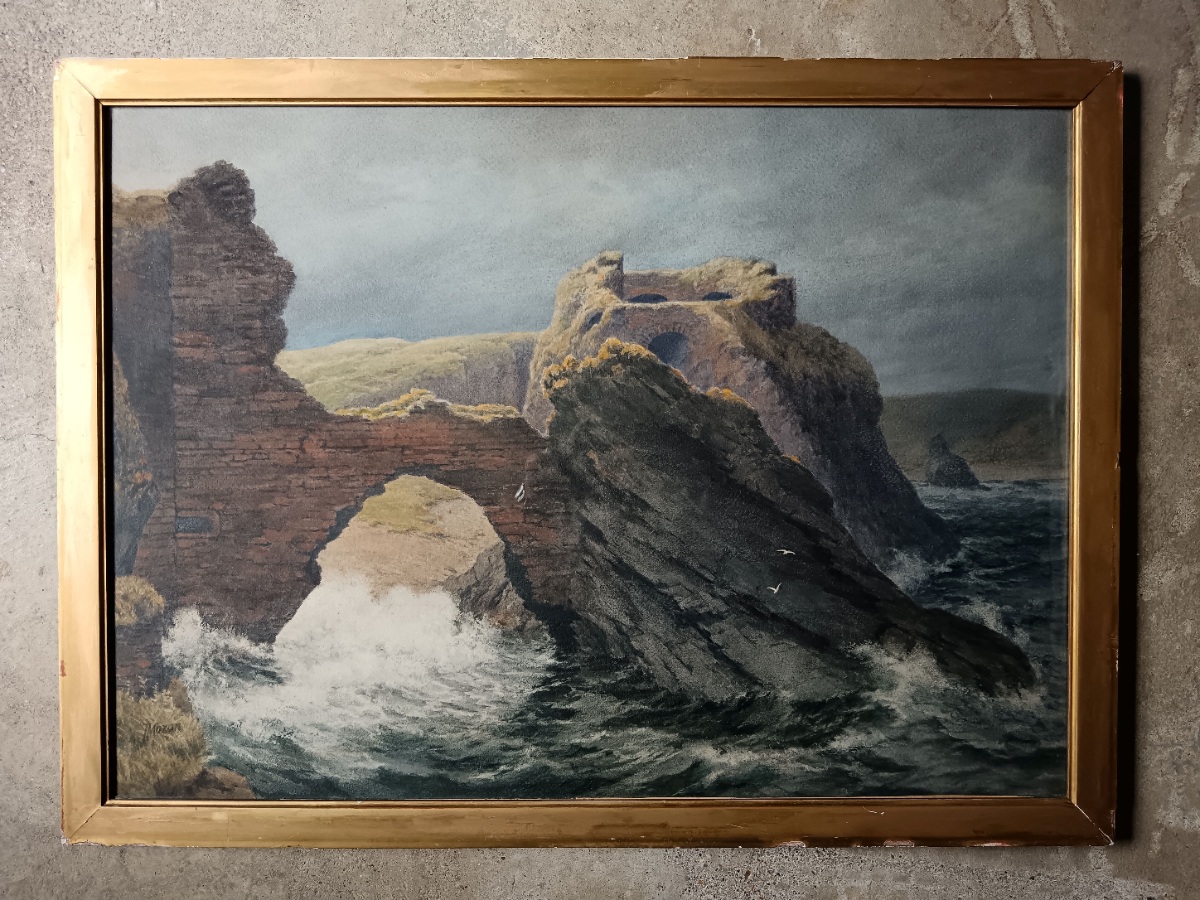 Large Antique Scottish Coastal Watercolour 'Dunbar Castle' by John Moxon (1).jpg