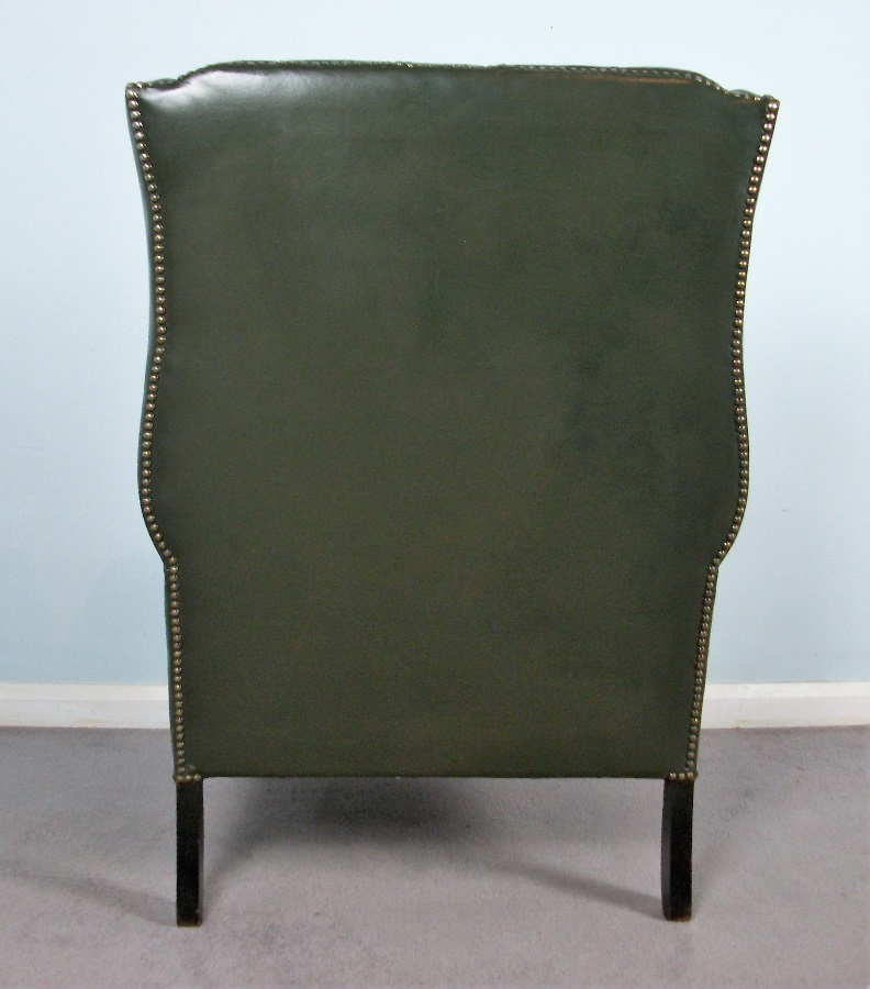 Georgian Green Leather Wing Back Chair