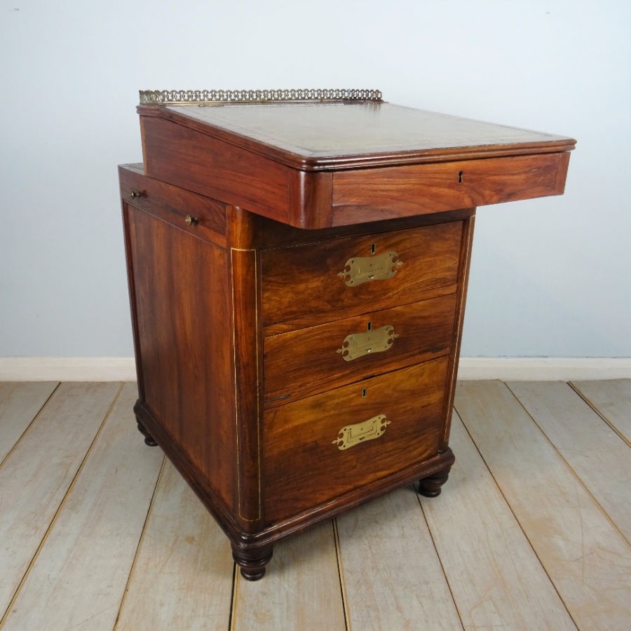 Rare Antique Military Campaign Tulipwood Davenport Desk