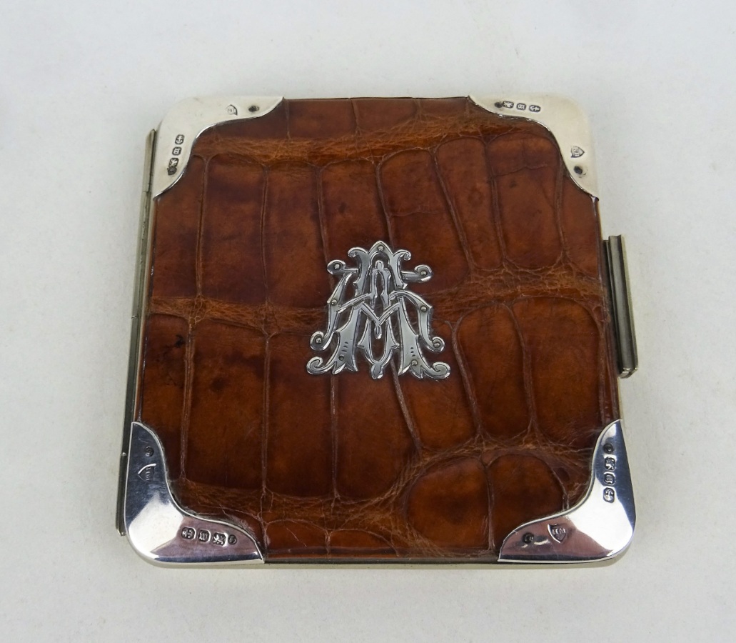 Superb English Victorian Silver And Crocodile Card Case