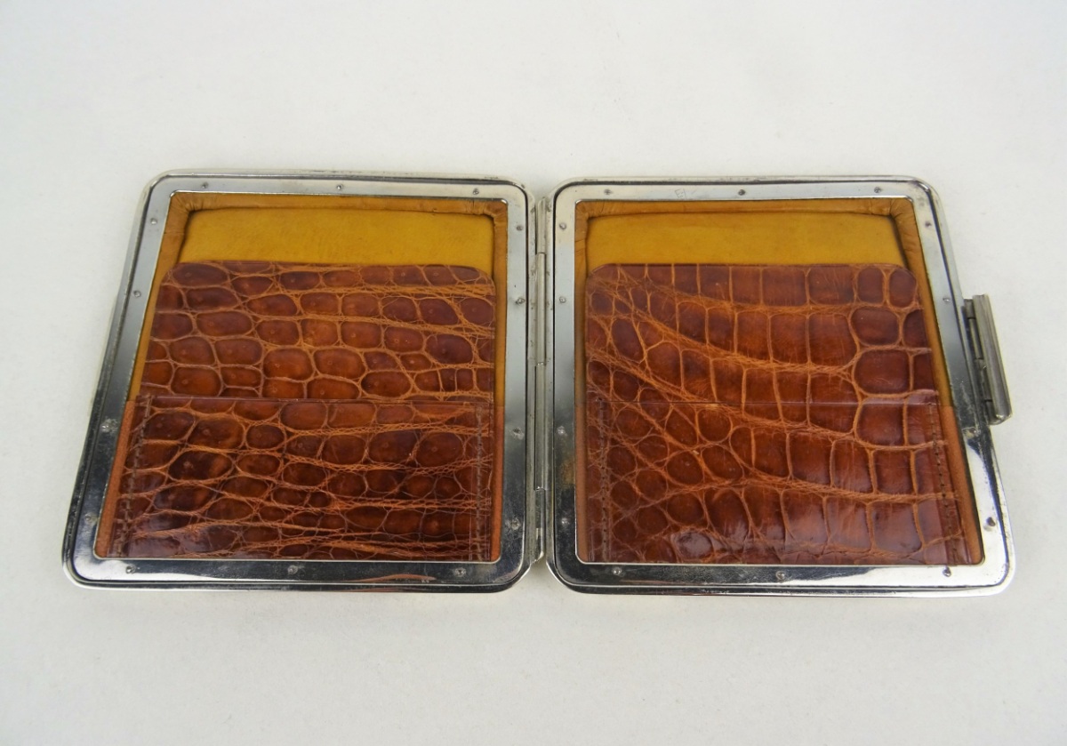 Superb English Victorian Silver And Crocodile Card Case