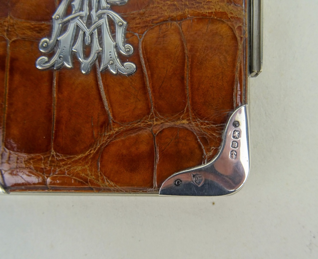 Superb English Victorian Silver And Crocodile Card Case