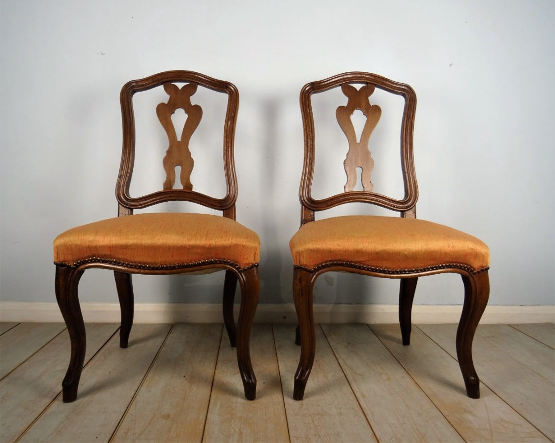 Pair Of Italian Walnut 18th Century Chairs