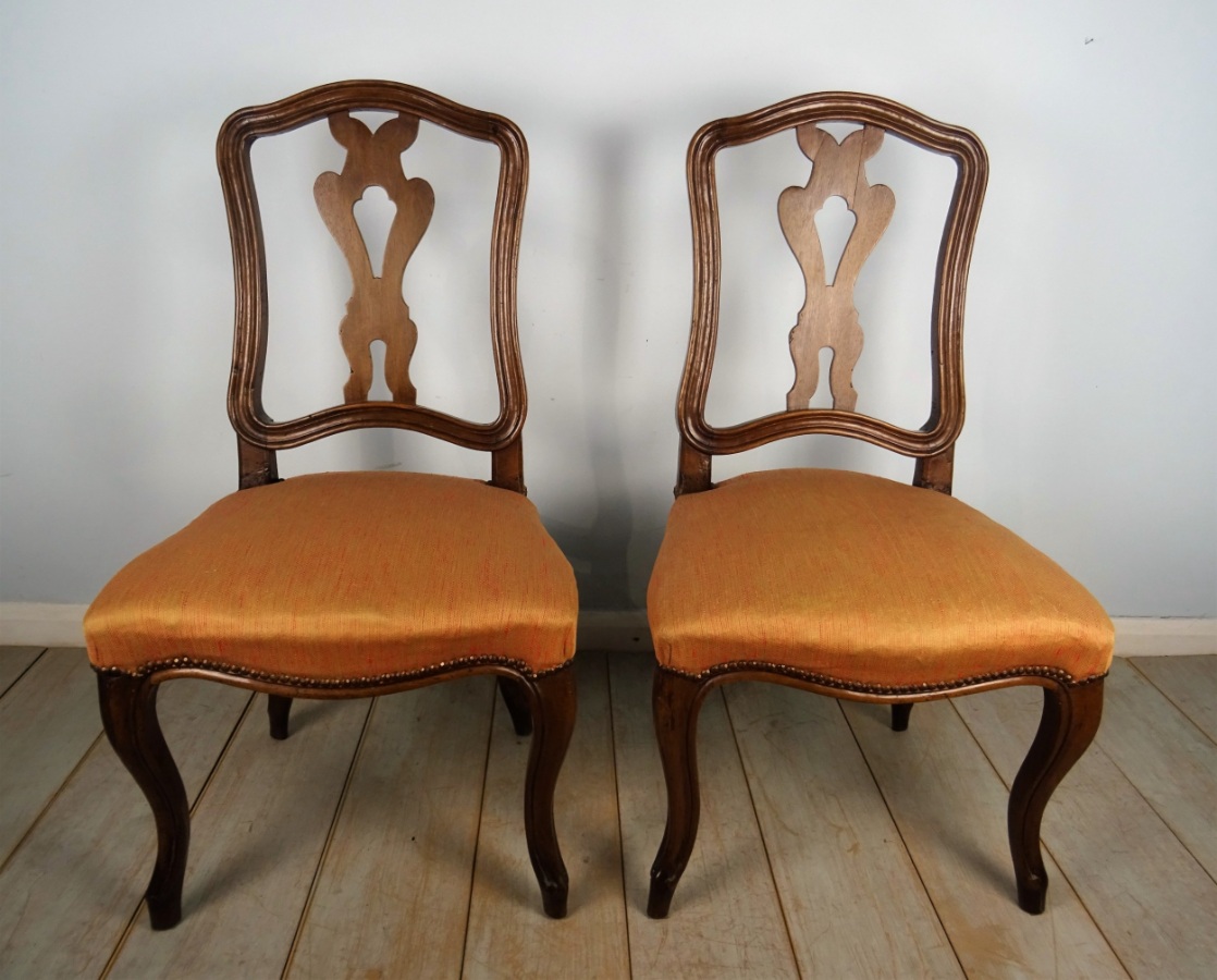 Pair Of Italian Walnut 18th Century Chairs