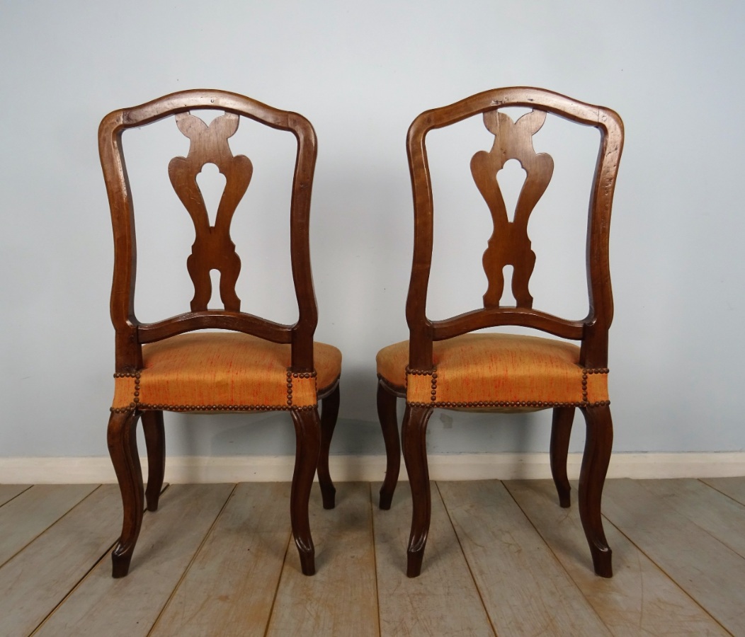 Pair Of Italian Walnut 18th Century Chairs