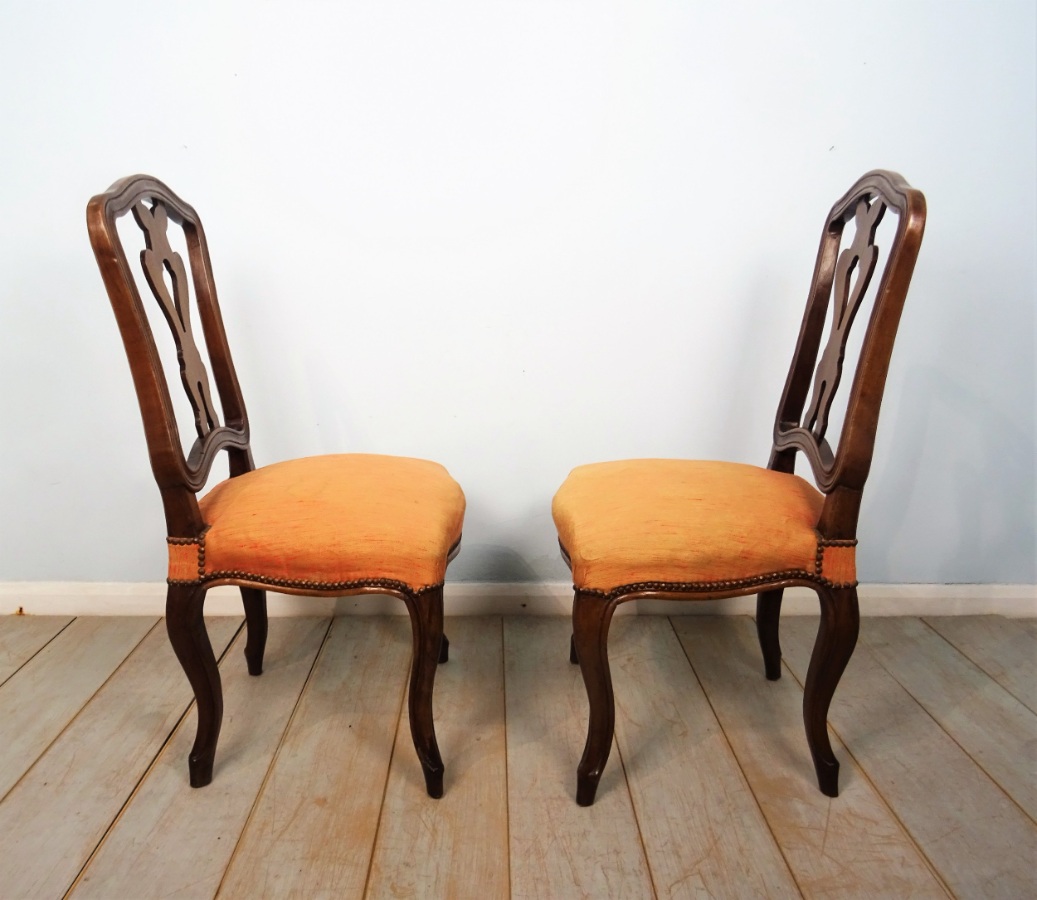 Pair Of Italian Walnut 18th Century Chairs