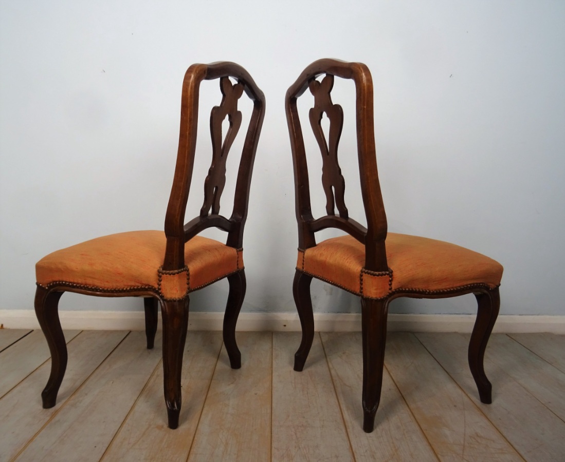 Pair Of Italian Walnut 18th Century Chairs