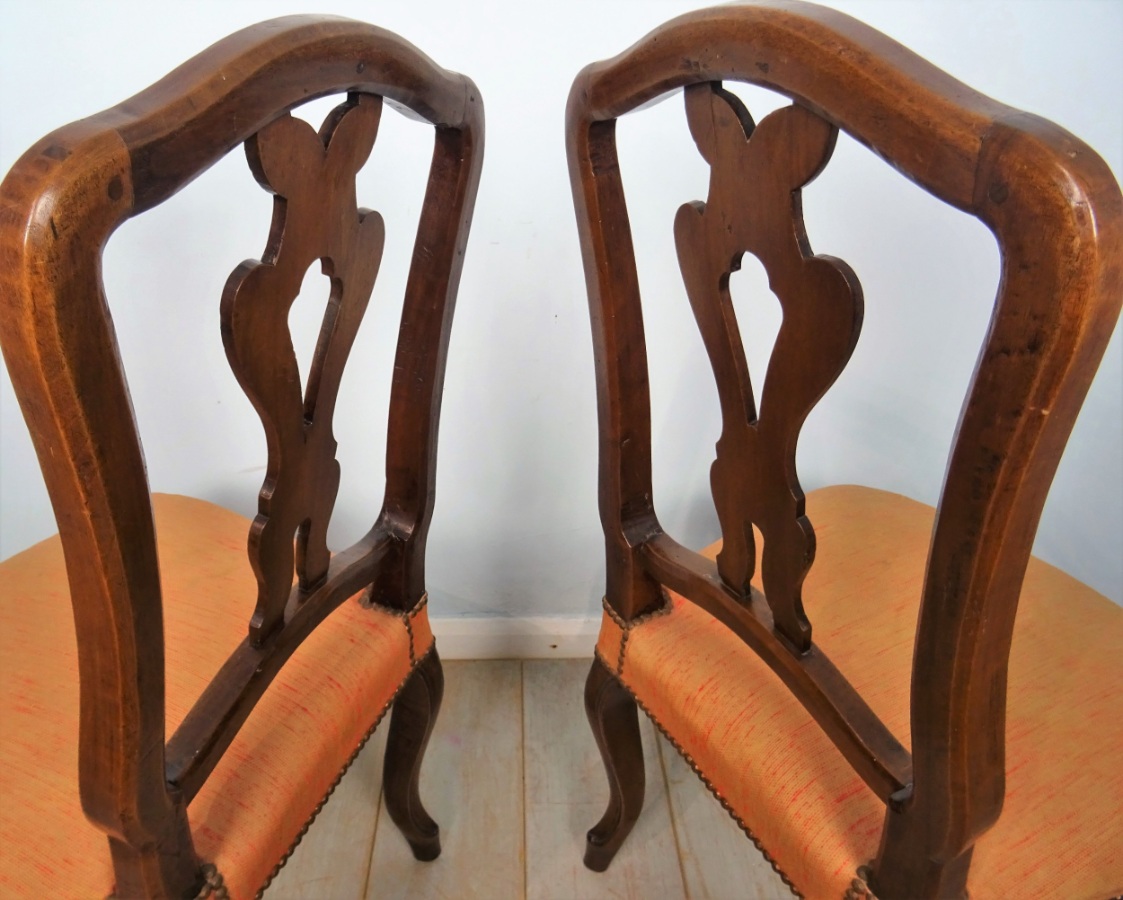 Pair Of Italian Walnut 18th Century Chairs