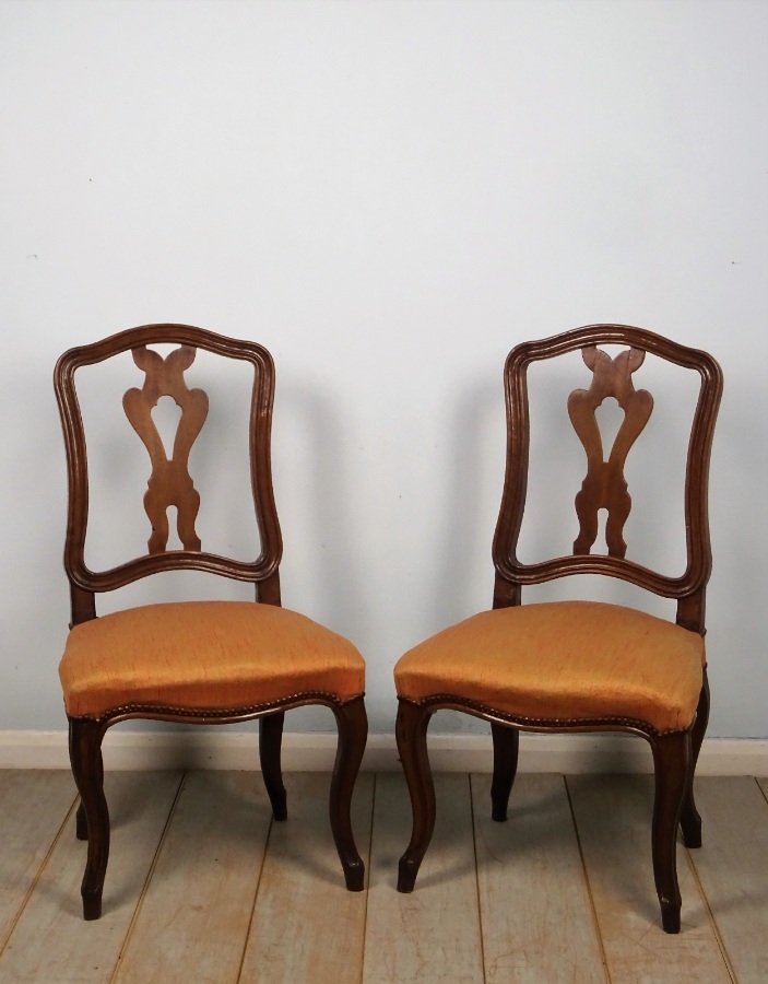 Pair Of Italian Walnut 18th Century Chairs