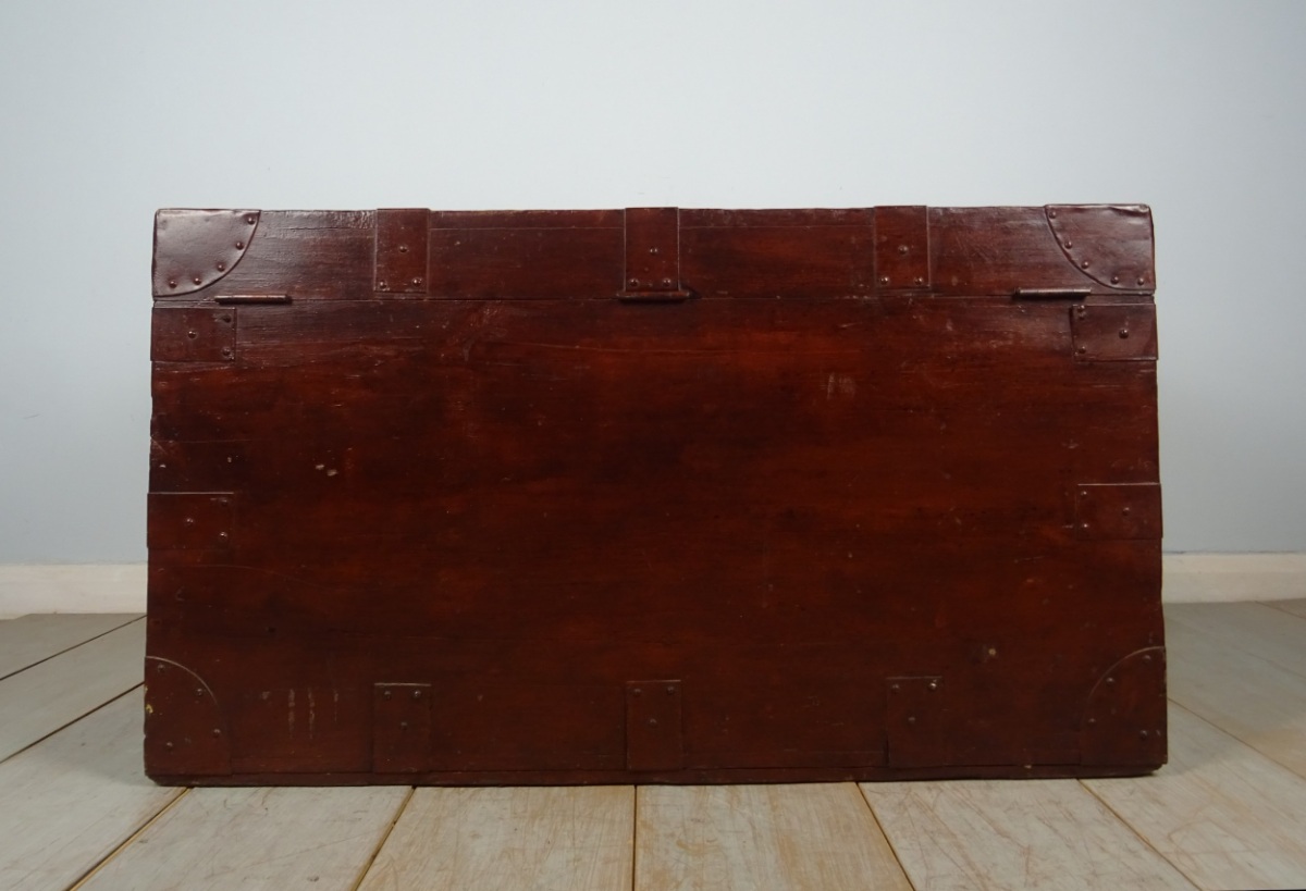 Antique 19th C. Campaign Military Zinc Lined Travel Trunk Chest