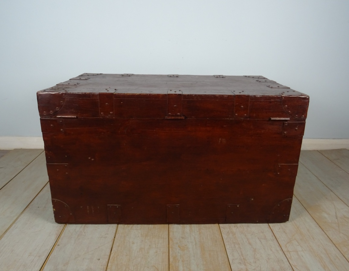 Antique 19th C. Campaign Military Zinc Lined Travel Trunk Chest