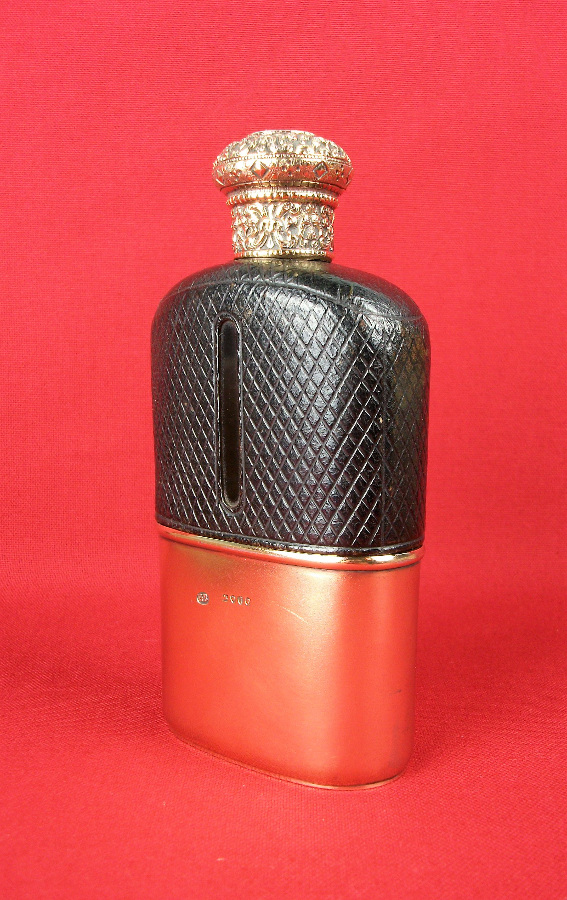 silver gilt hip flask